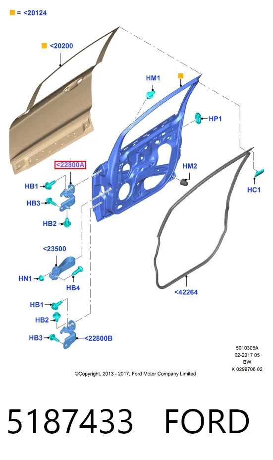 Петля передніх дверей, правої 5187433 Ford