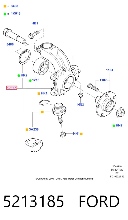 Цапфа - поворотний кулак передній, лівий 5213185 Ford