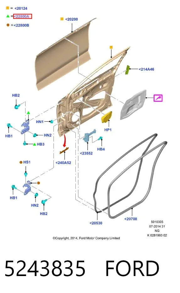 Петля передніх дверей, правої 5243835 Ford