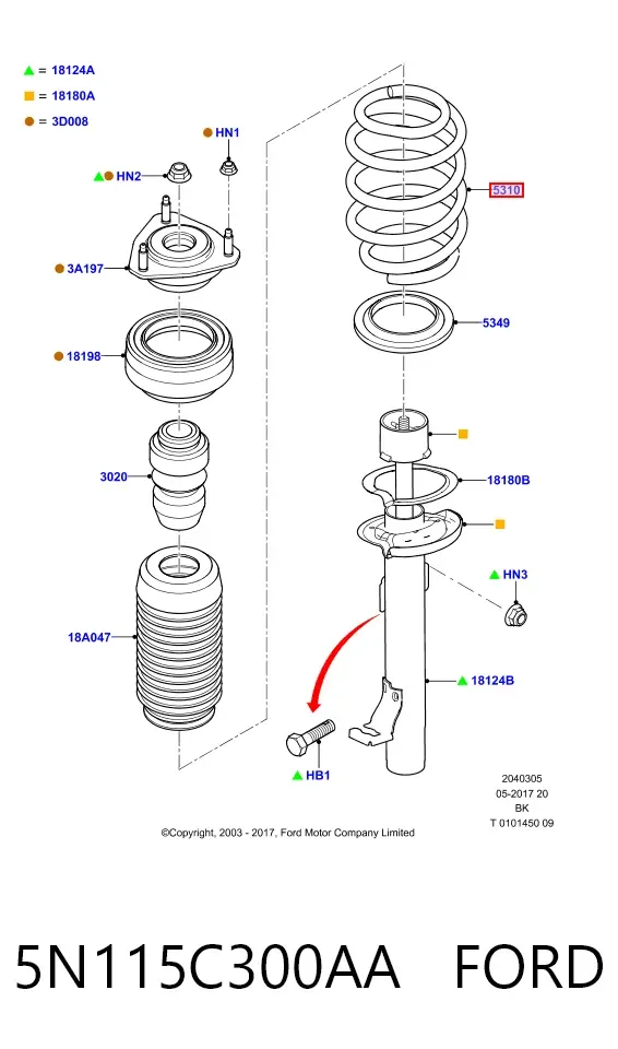 Пружина передня 5N115C300AA Ford