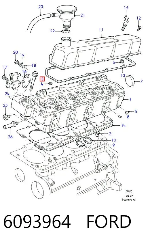 Болт ГБЦ 6093964 Ford