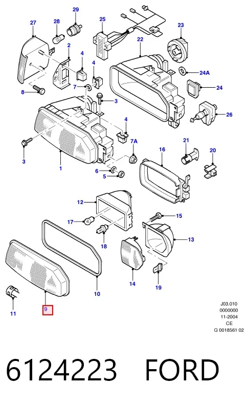 Скло фари лівої 6124223 Ford