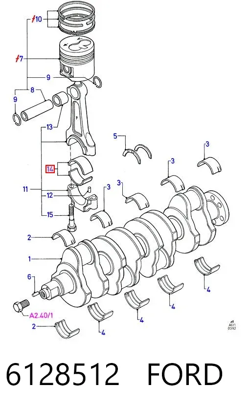 Вкладиші колінвала, шатунні, комплект, 1-й ремонт (+0,25) 6128512 Ford