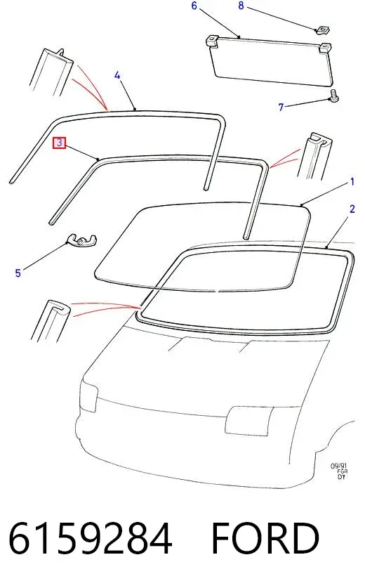 Ущільнювач лобового скла, верхній 6159284 Ford