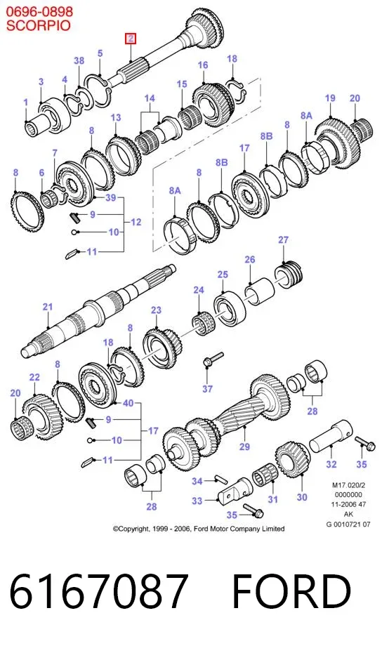 Вал первинний, коробки передач 6167087 Ford