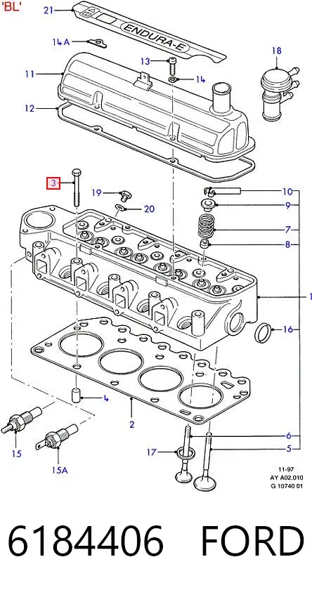 Болт ГБЦ 6184406 Ford