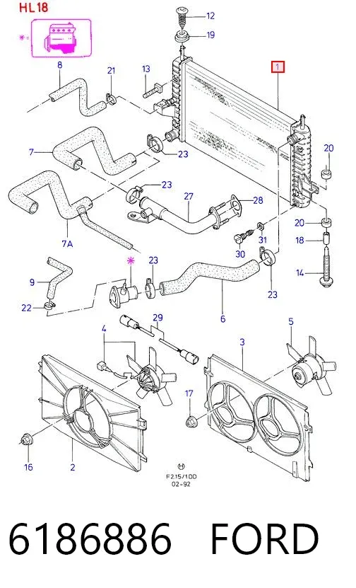 Радіатор 6186886 Ford