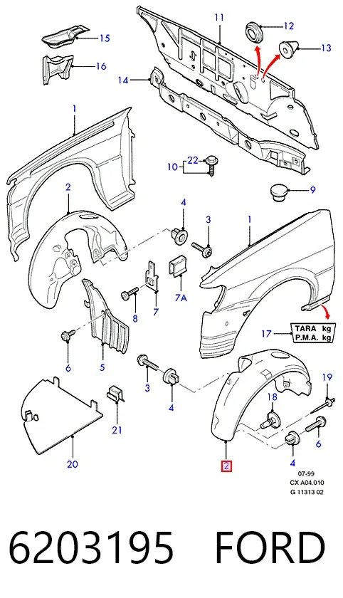 Підкрилок передній правий Ford Fiesta Mk3