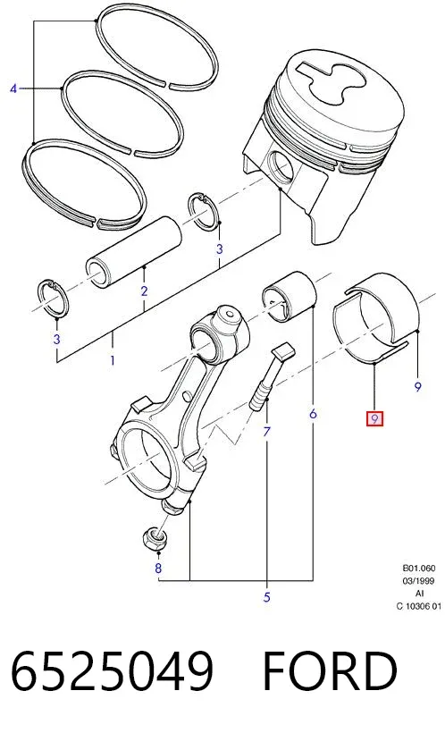 Вкладиші колінвала, шатунні, комплект, 1-й ремонт (+0,25) 6525049 Ford