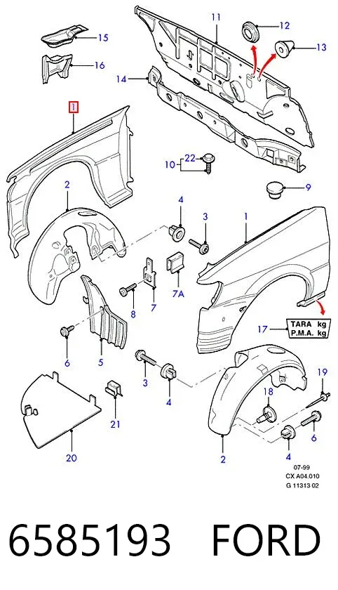 Крило переднє ліве 6585193 Ford