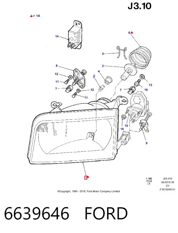 Фара права 6639646 Ford