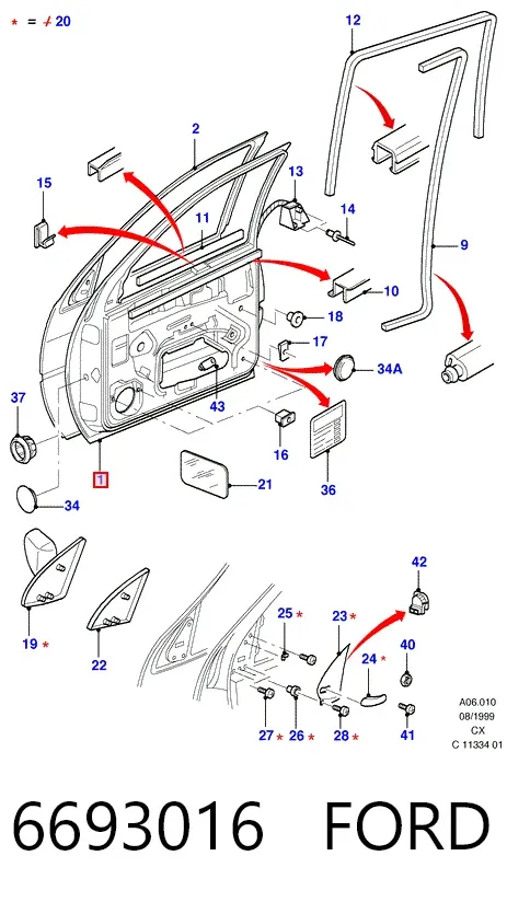 Двері передні ліві Ford Fiesta Mk3