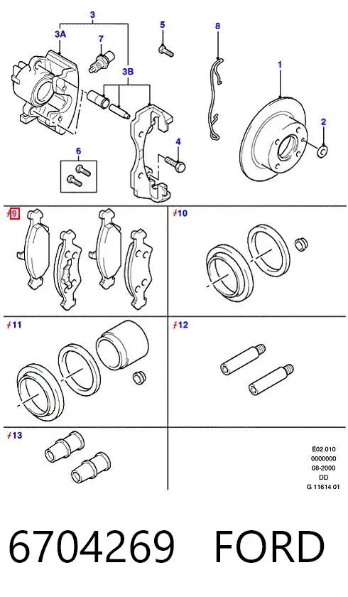 Передні тормозні колодки 6704269 Ford