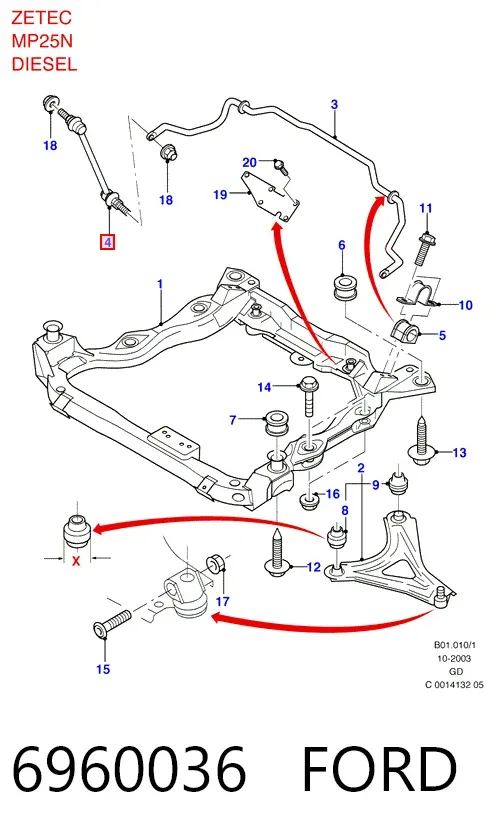 Стійка стабілізатора переднього 6960036 Ford