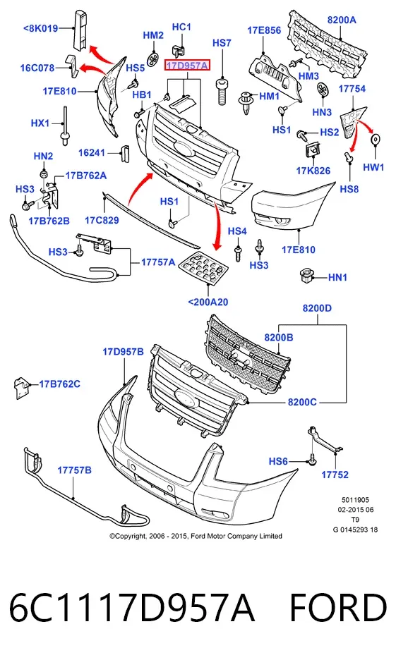 Бампер передній, центральна частина 6C1117D957A Ford