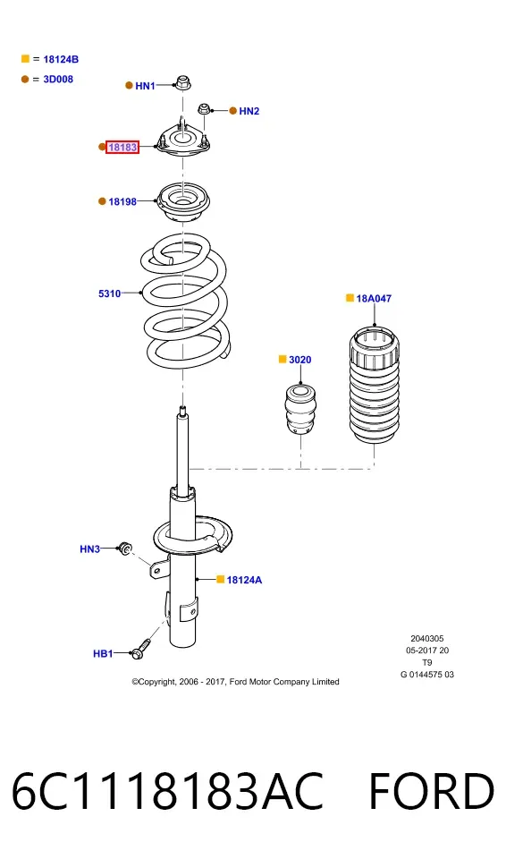 Опора амортизатора переднього 6C1118183AC Ford