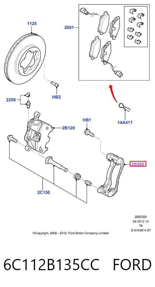 Скоба супорту переднього 6C112B135CC Ford