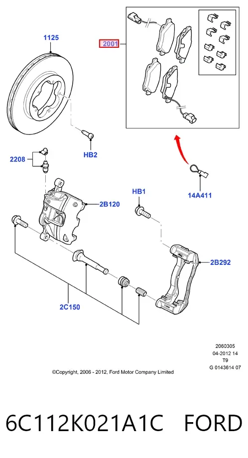 Передні тормозні колодки 6C112K021A1C Ford