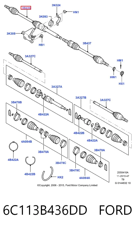 Піввісь права 6C113B436DD Ford