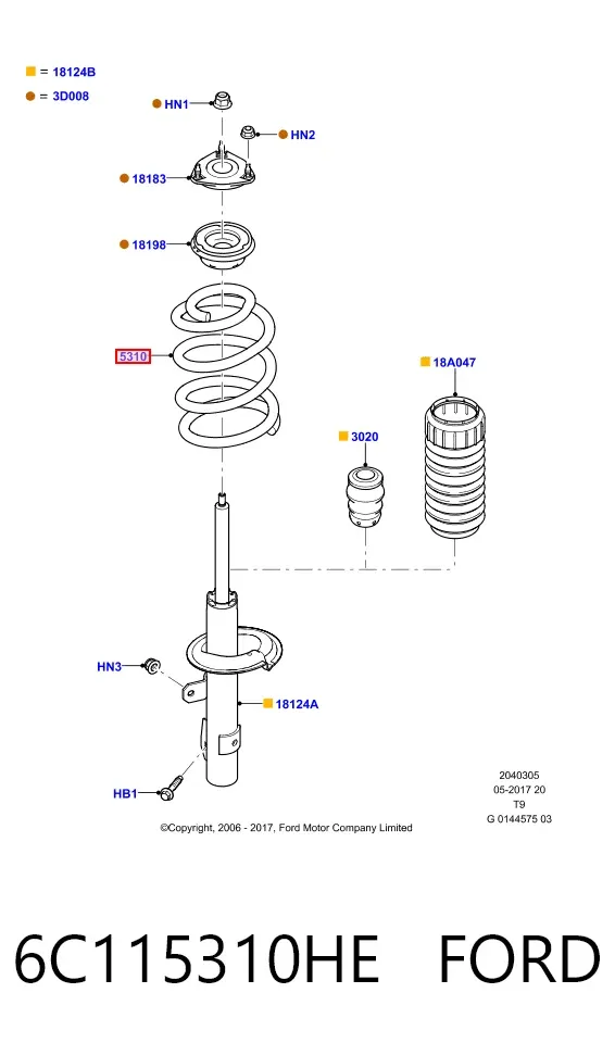Пружина передня 6C115310HE Ford