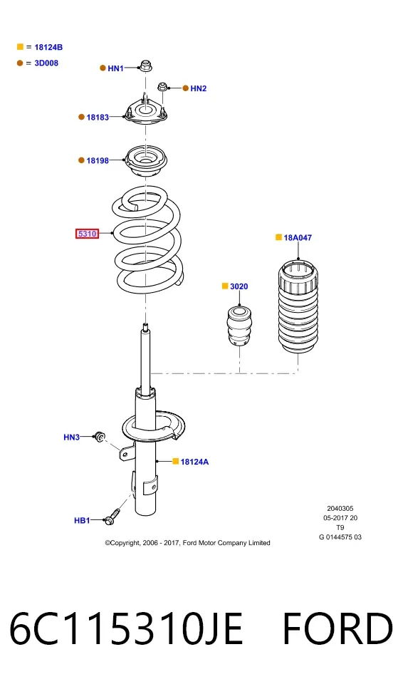 Пружина передня 6C115310JE Ford