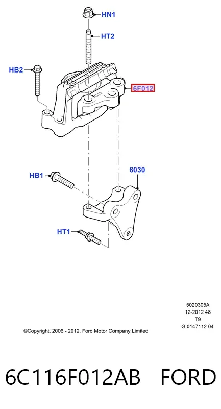 Подушка (опора) двигуна, права 6C116F012AB Ford