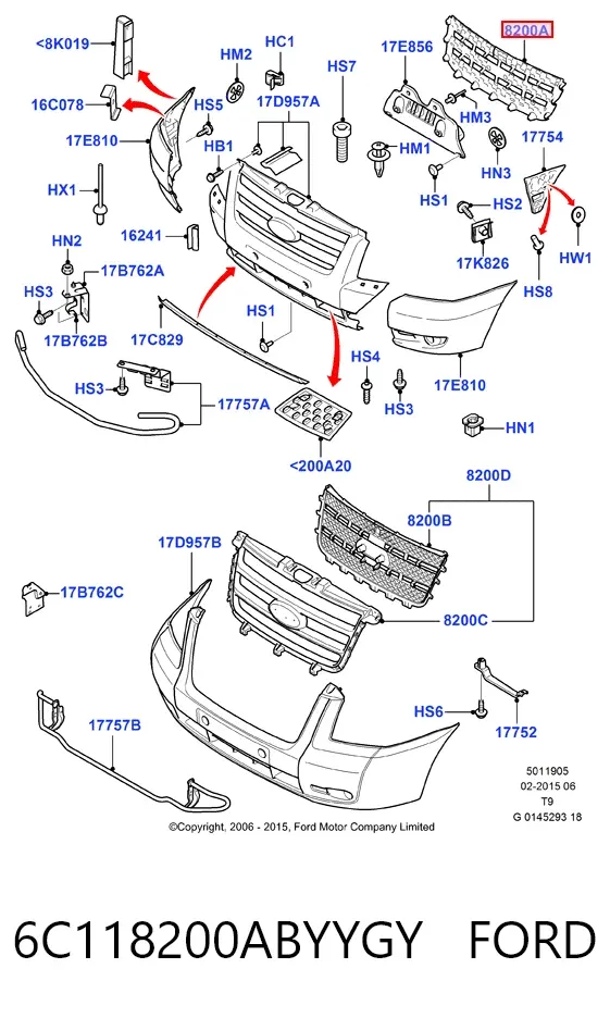 Решітка радіатора 6C118200ABYYGY Ford