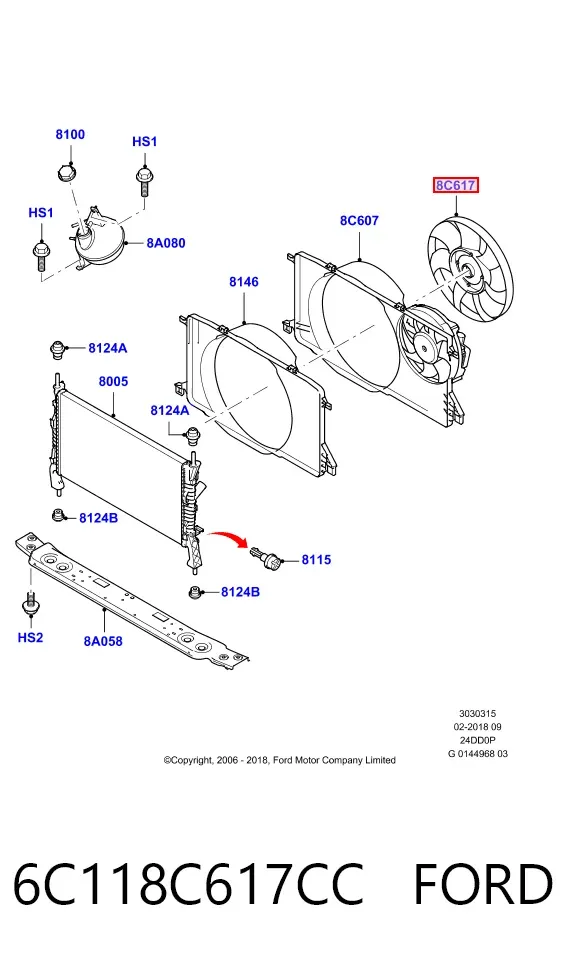 Вискомуфта вентилятора 6C118C617CC Ford