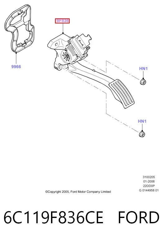 Педаль газу 6C119F836CE Ford