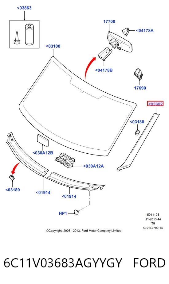 Молдинг лобового скла, лівий 6C11V03683AGYYGY Ford