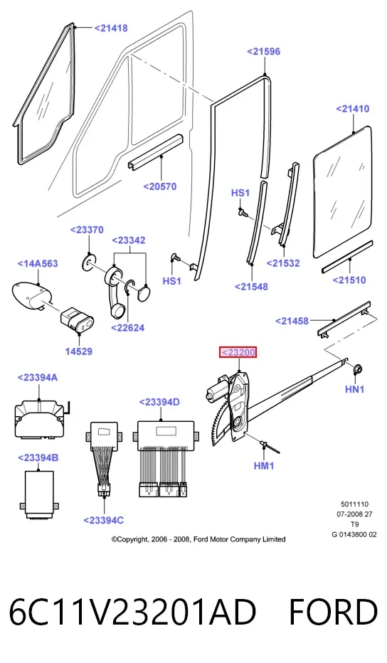 Склопідйомник передньої лівої двері 6C11V23201AD Ford