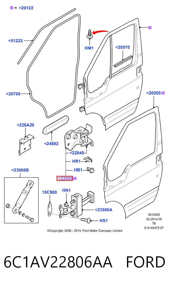 Петля передніх дверей 6C1AV22806AA Ford