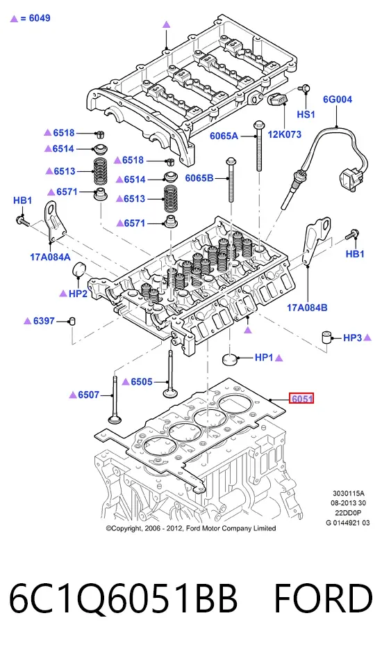 Прокладка ГБЦ 6C1Q6051BB Ford