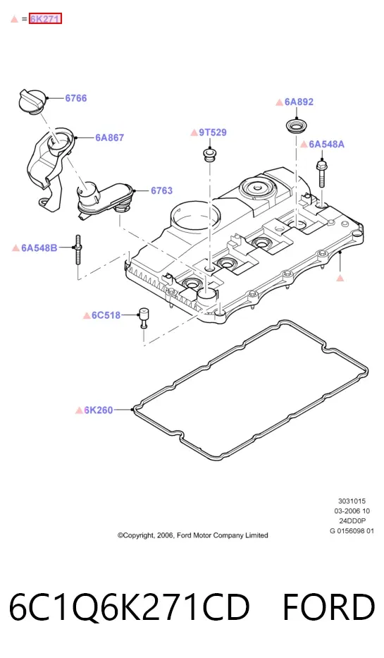 Клапанна кришка 6C1Q6K271CD Ford