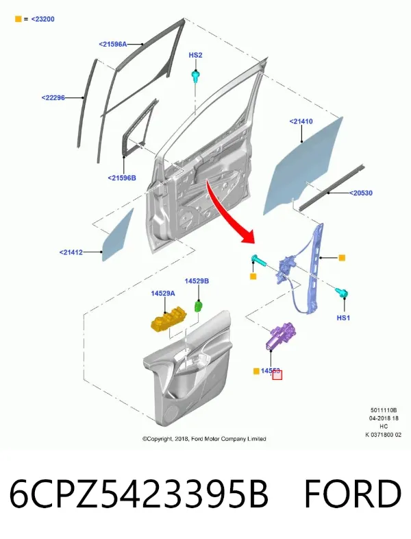 Двигун склопідіймача двері передньої, правої 6CPZ5423395B Ford