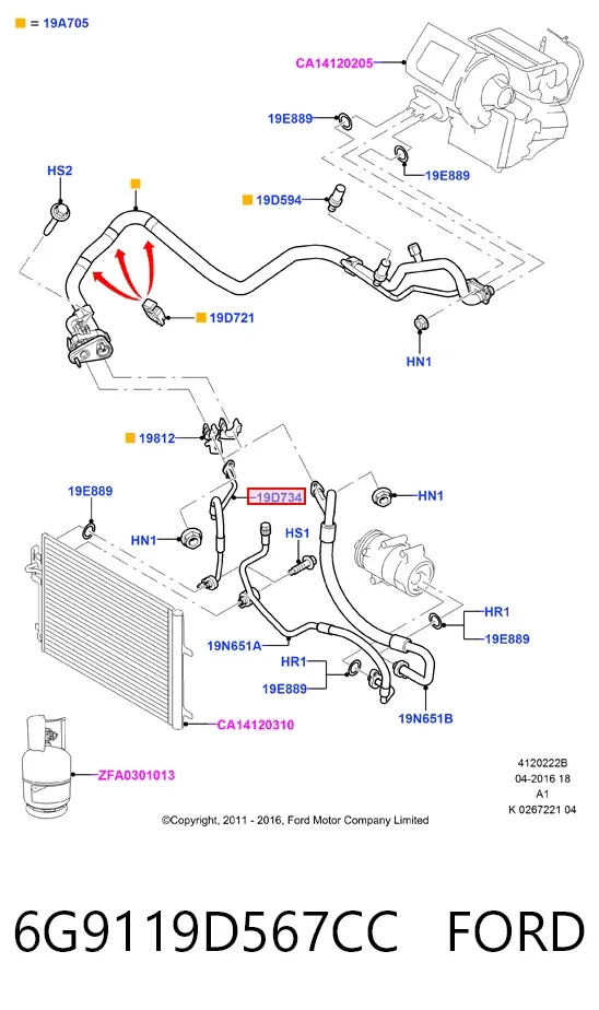 Шланг кондиціонера, від компресора до радіатора 6G9119D567CC Ford