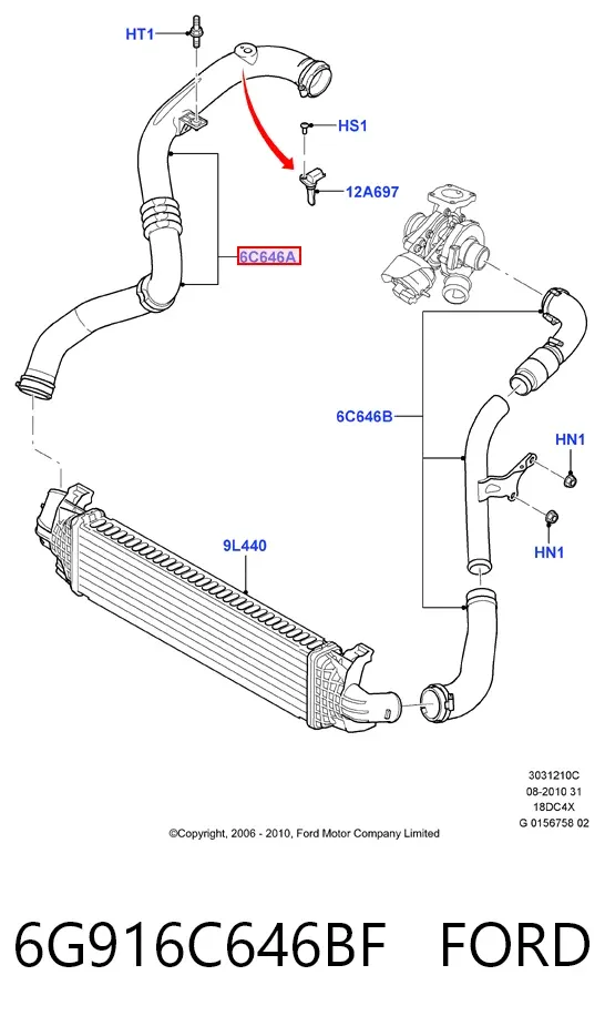 Шланг/патрубок интеркуллера 6G916C646BF Ford