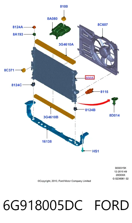 Радіатор 6G918005DC Ford