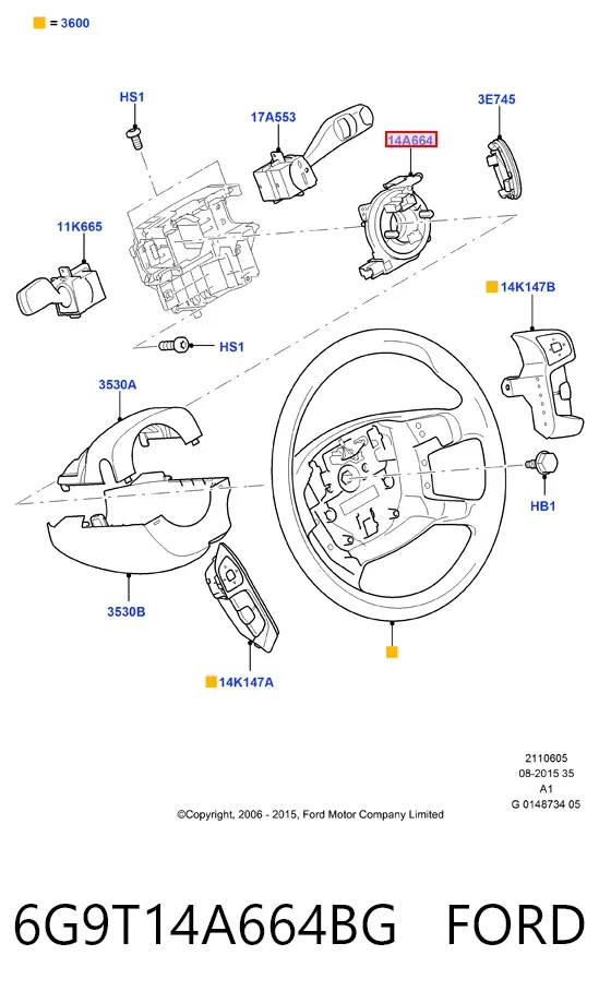 Шлейф керма 6G9T14A664BG Ford