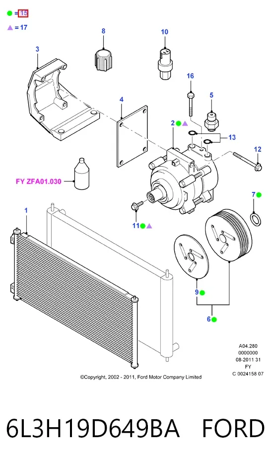 Компресор кондиціонера 6L3H19D649BA Ford