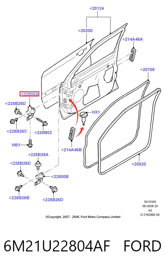 Петля передніх дверей, правої 6M21U22804AF Ford