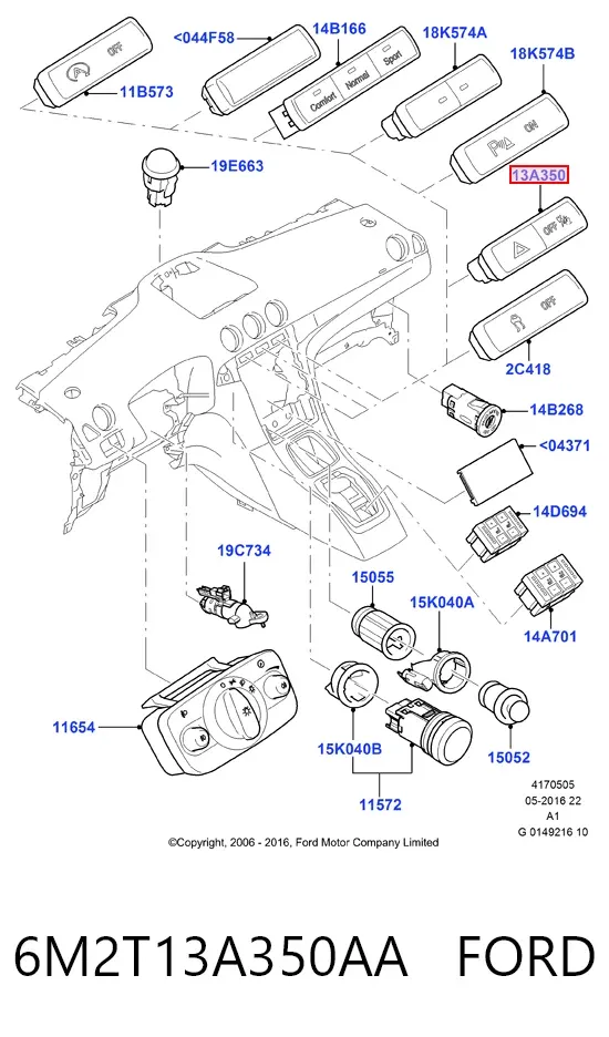 Кнопка аварійки 6M2T13A350AA Ford