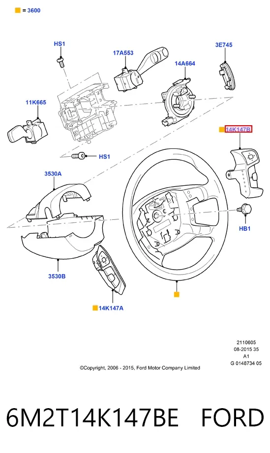 Блок кнопкових перемикачів кермового колеса 6M2T14K147BE Ford
