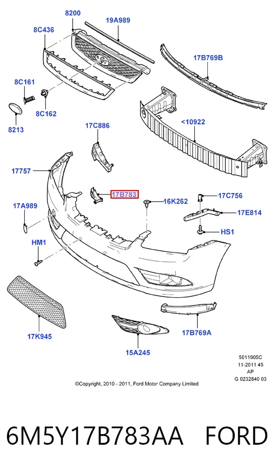 Направляюча переднього бампера, права 6M5Y17B783AA Ford