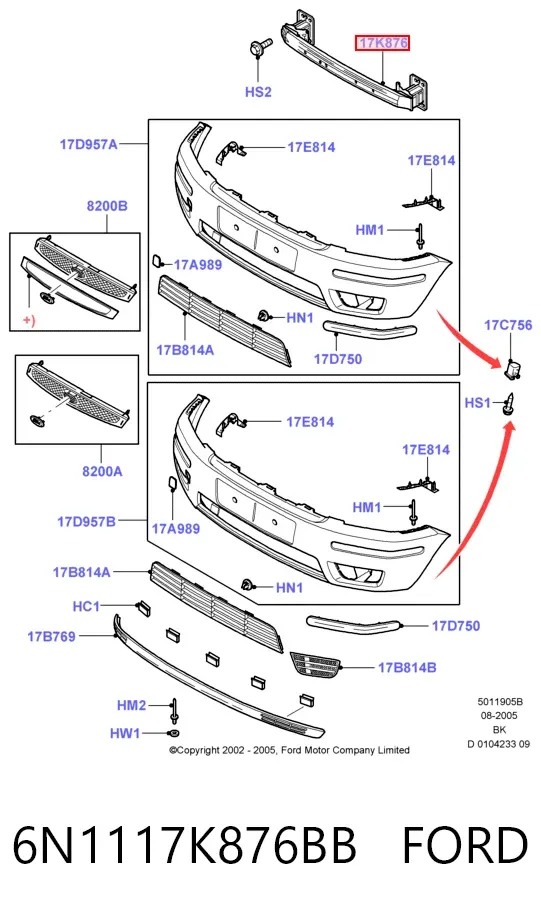 Підсилювач бампера переднього 6N1117K876BB Ford