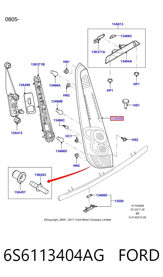 Задня права фара 6S6113404AG Ford