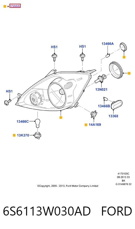 Фара ліва 6S6113W030AD Ford