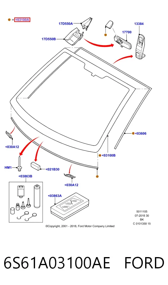 Лобове скло 6S61A03100AE Ford