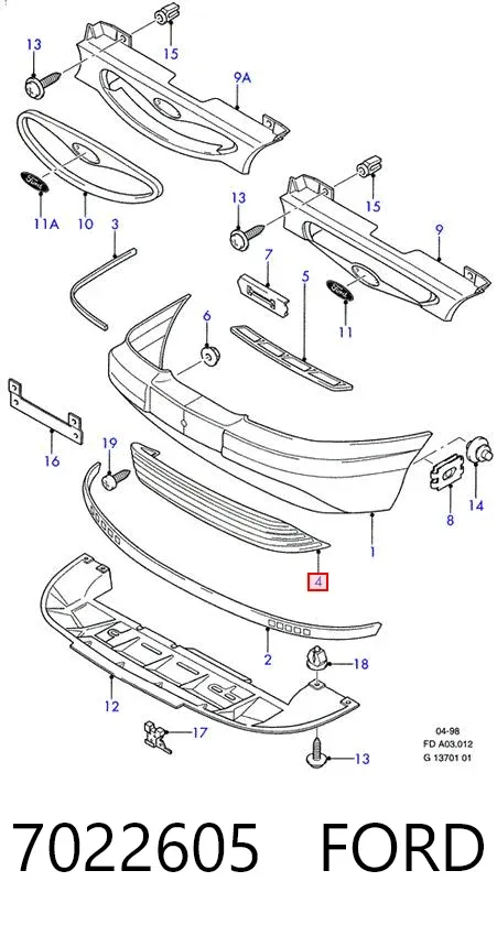 Решітка переднього бампера 7022605 Ford