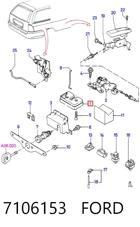 Замок багажника 7106153 Ford